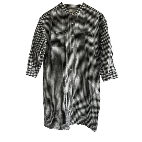 Uniqlo Size XS Linen Cotton Blend Black & White Gingham Button Front Shirt Dress - Picture 1 of 6